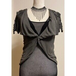 Vintage Y2K Mustard Seed Grey Moto Ruffled Stitch Shrug Top SZ S